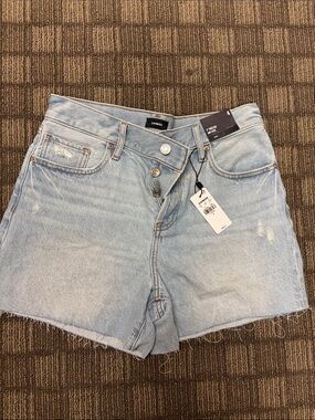 Express Light Blue High-Rise Button-Fly Denim Shorts